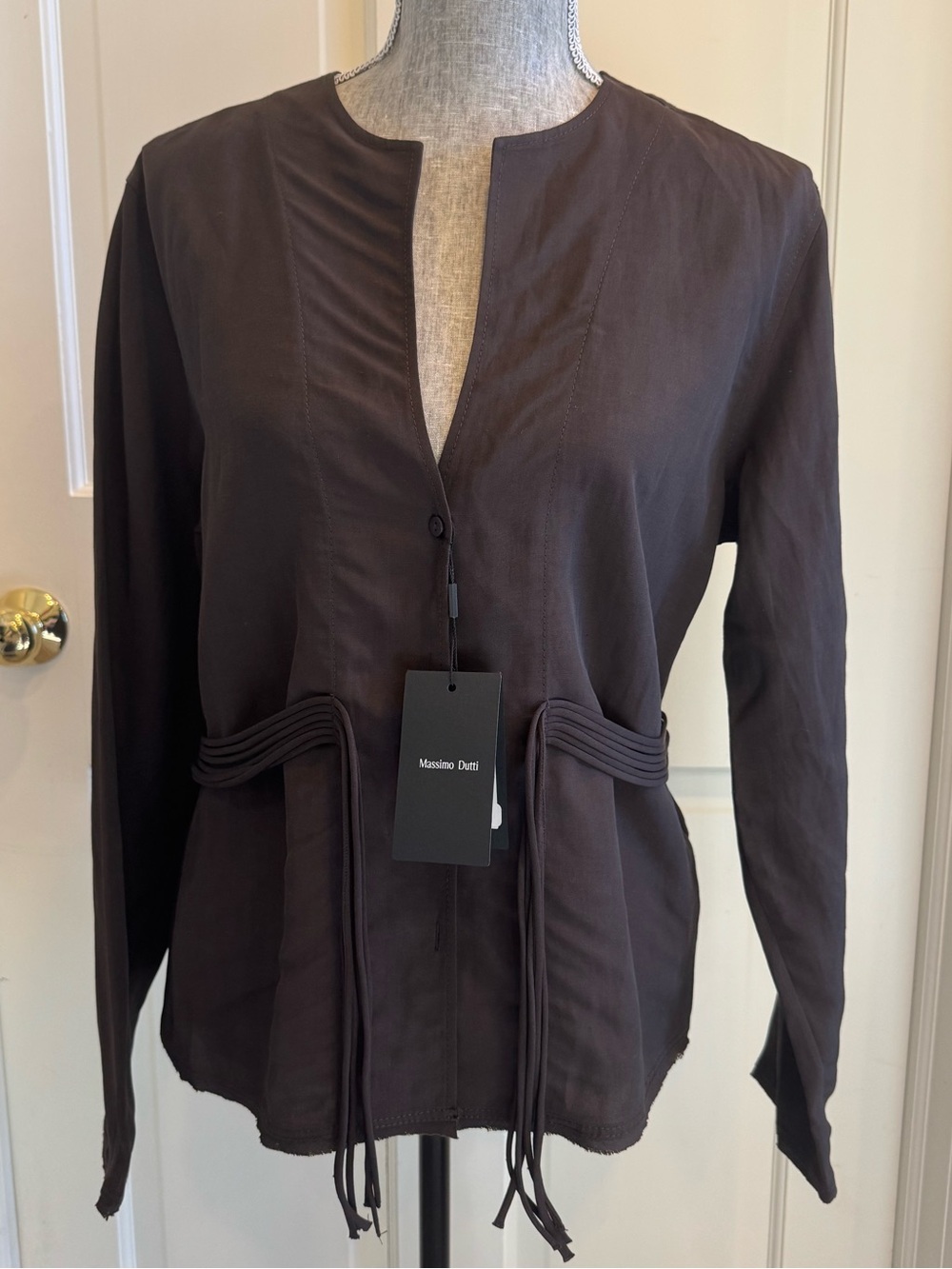 NWT Massimo Dutti Brown Belted Button Front Top